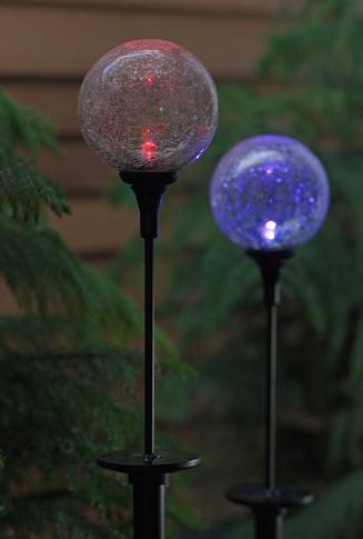 set of 2 Solar Northern Lights Sphere in the Garden solar garden stake light