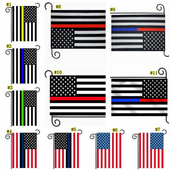 30*45cm BlueLine USA Police Flags party decoration Thin Blue Line USA Flag BlackWhite And Blue American Flag Garden flag MMA1798