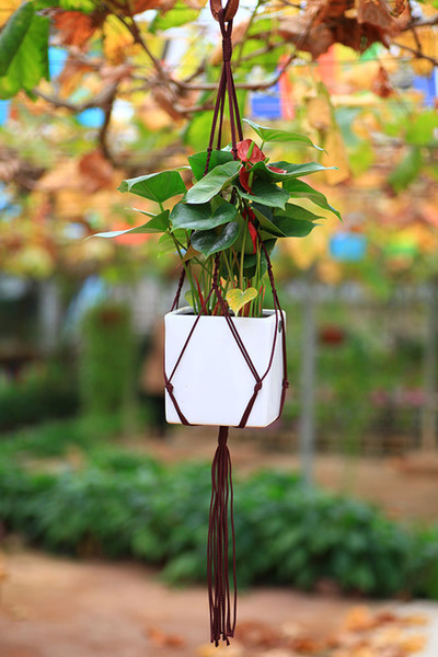 FDS Decorative Hand Knitted Nylon Plant Hanger Flowerpot Holder Hanging Basket Rope Braid knots with Macrame 5 Colors Option