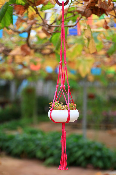 Decorative Hand Knitted Nylon Strong Plant Hanger Flowerpot Holder Hanging Basket Rope with Macrame 4 legs 5 Colors Option