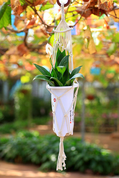 FDS Decorative Wall Plant Hanger Flowerpot Holder Elegant Chinese Pure Handmade Weave Hanging Basket Cotton Rope with Macrame