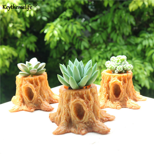 Simulation Stump Flowerpot Artificial Succulents Plants Resin Flower Pots DIY Desktop Decor Accessories B3