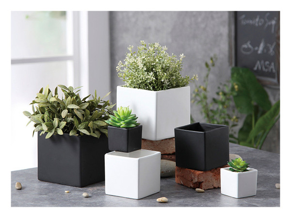 succulents pots Decorative fashion Simple white black flower pots planters succulent plant potted on the desk home decoration Three sizes