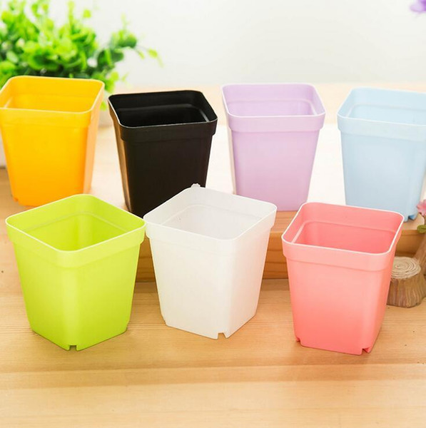 Wholesale Two-Piece Set Mini City 7 Colors Square Plastic Plant Pots Decoration Home Office Desk Garden