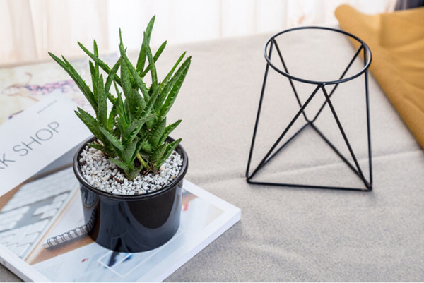 Desktop decoration Nordic fleshy flower pot wrought iron vase simple iron frame flower stand ceramic hydroponic flower pot