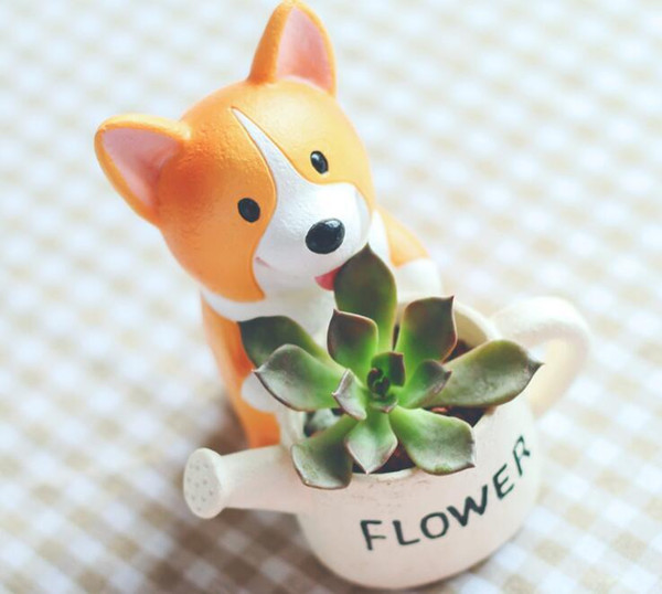 Corgi Cartoon Succulent Bonsai Micro Landscape Plant Flower Pot Cute Creative Home Deco Resin Dog with Short Legs Planters