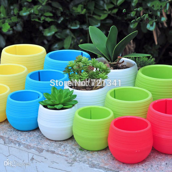 Wholesale-10pcs Colorful Plastic Plant Pots Water Storage Lazy Flower Pot Indoor Potted Home Garden Decor Planter SML