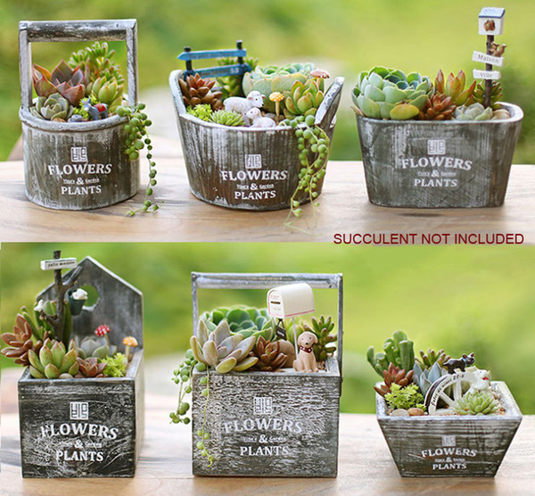 5PCS-PACK Vintage Succulent plants wood flowerpot cactus bonsai flower pot planters storage box home Desktop decor (succulent not included)