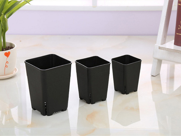 Wholesale Japanese Design 3 size option side leakage square plastic flowerpot for succulent plants white black nursery pot, plant seeding