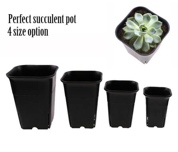 4 size option square nursery plastic flower pot for indoor home desk, bedside or floor, and outdoor yard,lawn or garden planting