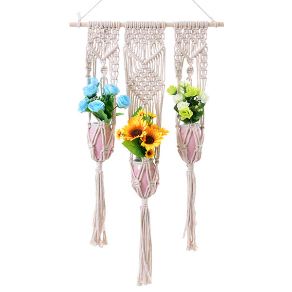 Cotton Macrame Plant Hanger Indoor Outdoor Hanging Planter Basket Jute Cotton Rope Braided Craft Handmade Planter Holder Home Ornaments