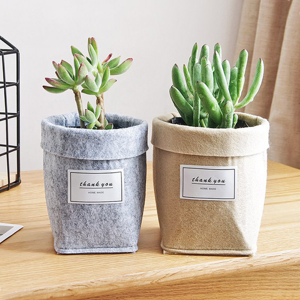 Vintage Style Felt Succulent Plant Bags Non-woven Fabric Cactus Flower Grow Planters Pot or Home Storage Basket Bags Folding Flower Pot 10CM