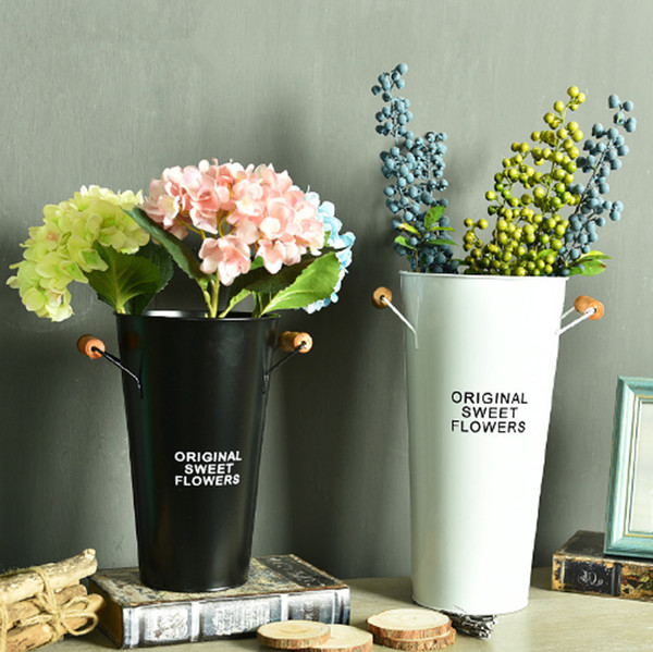 3PCS-PACK Original Sweet Flowers Iron Flower Barrels Pastoral Style Candy color Large Tin Vase Desktop Garden Pots Planters Buckets