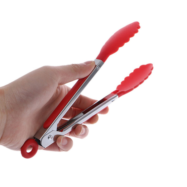 Stainless Steel Silicone Bbq Clip Salad Bread Cooking Food Serving Tongs Kitchen Tools Mar24_30 C19041501