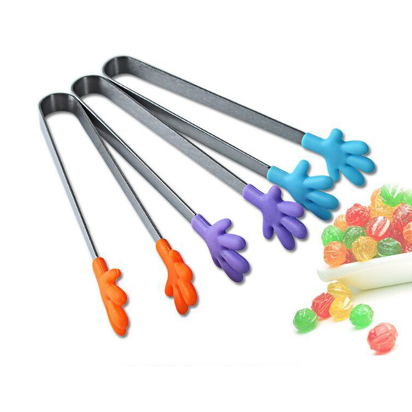 Fashion Silicone Stainless Steel Cooking Kitchen Ice Tong Food Bbq Salad Hand Clip C19041501