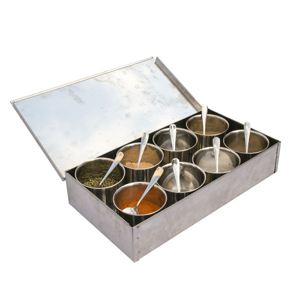 Stainless steel round thick quilt box 4 grid 6 flavor 8 taste box with lid to keep the seasoning container seasoning tank