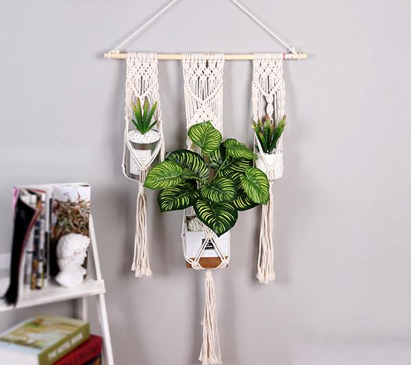 Macrame Plant Hanger Indoor Outdoor Handmade Knit Hanging Suspend Planter Basket Net Cotton Rope Flowers Pot Bracket Home Wall Decor