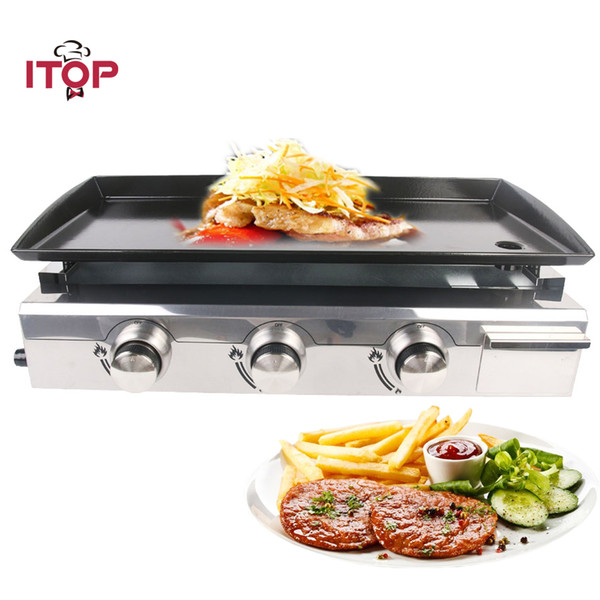 ITOP Gas BBQ Grill 4 burners LPG Griddle Plancha Stainless Steel Body +burner Cast Iron Hot Plate