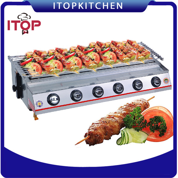 Stainless Steel BBQ Grill 6-burner Barbecue Smokeless Party Stove Commercial 2800Pa 79*25cm Cooking Area