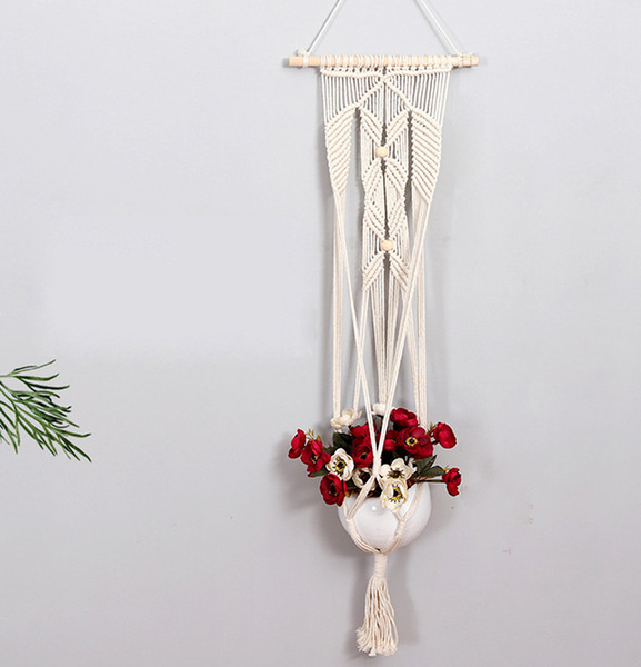 Macrame Plant Hanger Indoor Outdoor Hanging Planter Basket Cotton Rope Braided Craft Wall Hanger with Natural Beads Boho Decor