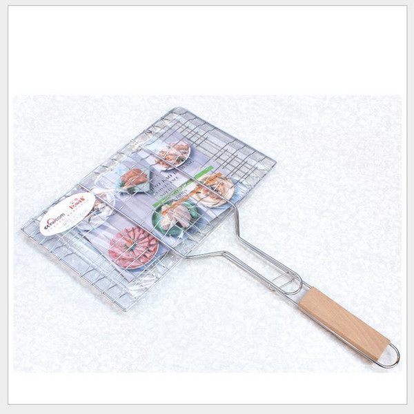 Summer Outdoor Barbecue Tools Grilled Fish Clip Roast Meat Hamburger Net Environment Barbecue Accessories with Wood Crank GGA288 10PCS