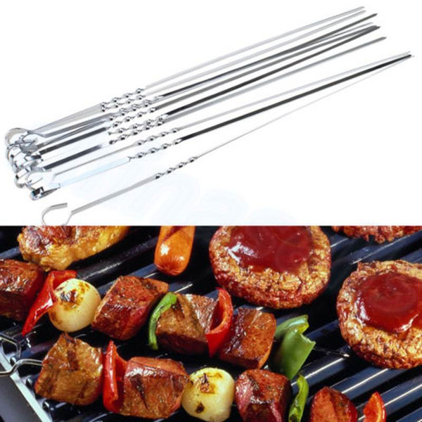 39CM Food Camping Picnic vegetable Needle BBQ Barbecue Stainless Steel Grilling Party Kabob Kebab Flat lamb Skewers forks