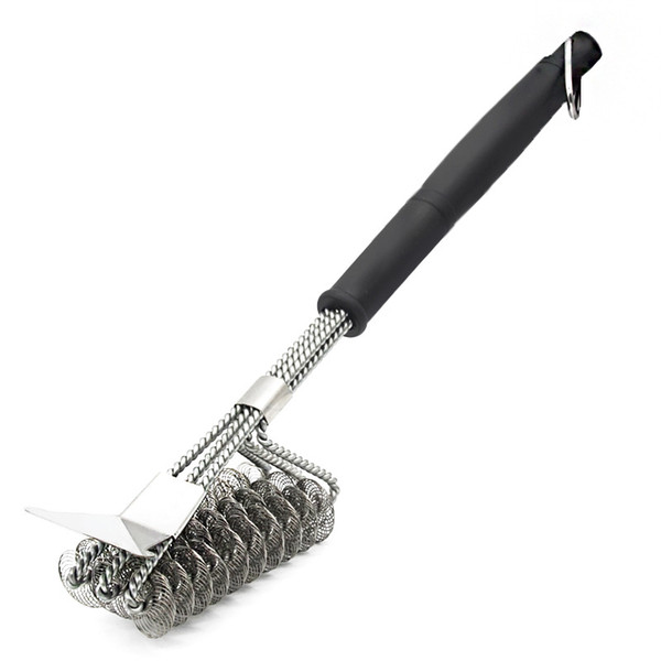 BBQ cleaning brush stainless steel spring barbecue brush with scraper barbecue cleaning steel wire brush BBQ tools