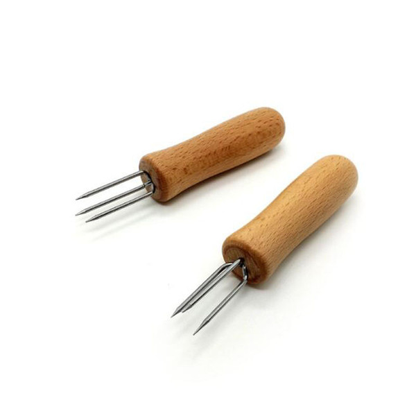 Stainless Steel Corn Holders Wooden Handle Corn Fork Fruit Forks BBQ Barbecue Grill Party Supplies ZC0018