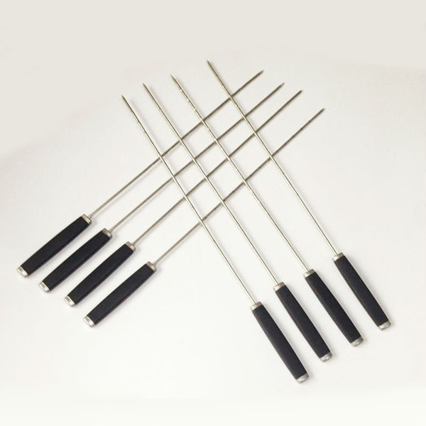 Wholesale- Free Shipping BBQ Skewers Barbecue BBQ Needle Stainless Steel Skewer Barbeque Needle w/PP Handle Grilling BBQ Stick 8 pcs 17.7''