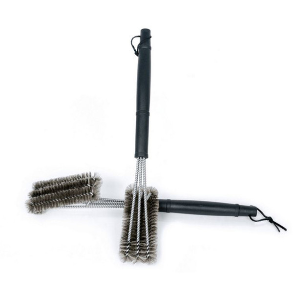 45cm Length Black Grill Brush BBQ Barbecue Cleaner 3 Brushes in 1 Head Design Plastic handle + Steel Wire