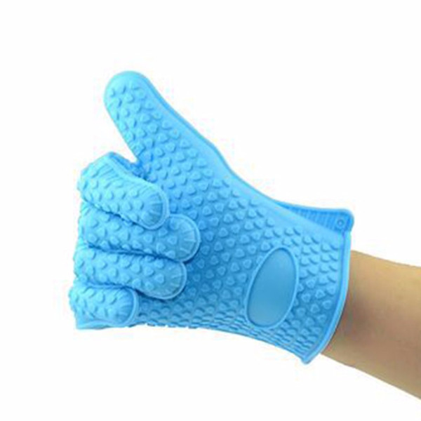 Single one BBQ Oven Gloves Heat Resistant Grill Gloves Insulated Silicone grill Oven Mitts Waterproof Full Finger Wrist Protection free ship