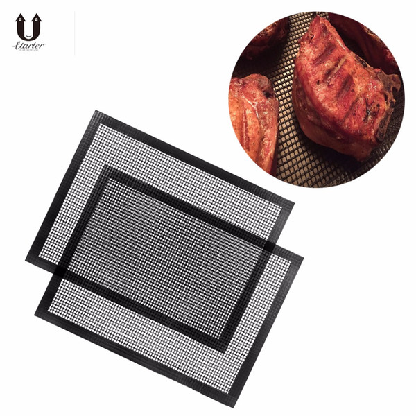 Uarter 2PCS Heat Resistant BBQ Grill Mat Non-stick BBQ Grilling Mesh, PFOA Free and Reusable