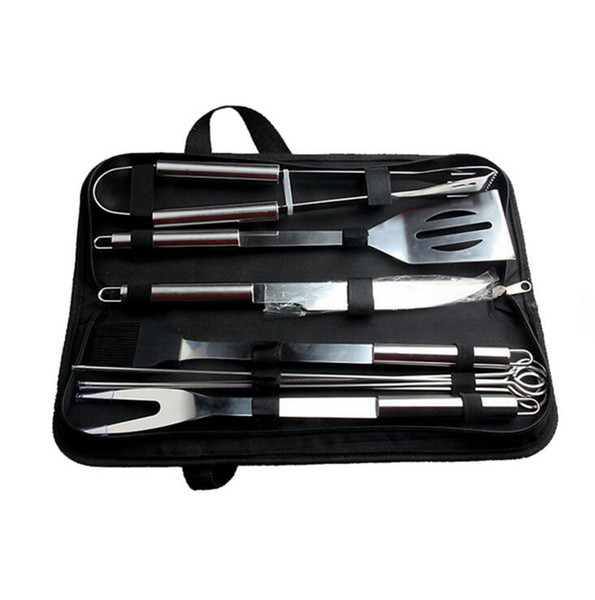 10Pcs/Set Stainless Steel Barbecue Grilling Tools Set BBQ Utensil Accessories Camping Outdoor Cooking Tools Kit with Carry Bag