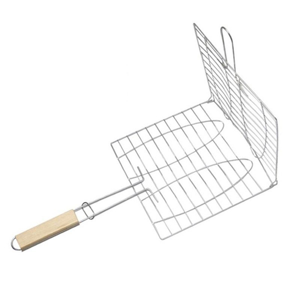 Summer Outdoor Grilled Plate Clip Grilling Basket Roast Foldable Meat Hamburger Net BBQ Tools Clips With Wooden Handle 4 45my ZZ