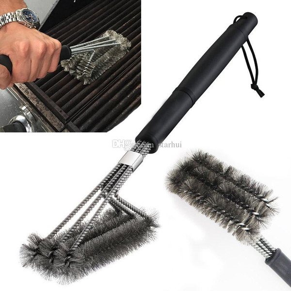 New BBQ Grill Brush Stainless Steel Barbecue Long Handle Cleaner Durable Cooking Brushes Cleaning Tool Kitchen Accessories WX9-599