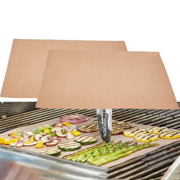 Barbecue Grilling Liner BBQ Copper Grill Mat Portable Non-stick and Reusable 33*40CM 0.2MM Grill and Bake Mat Camping BBQ Pads wn232