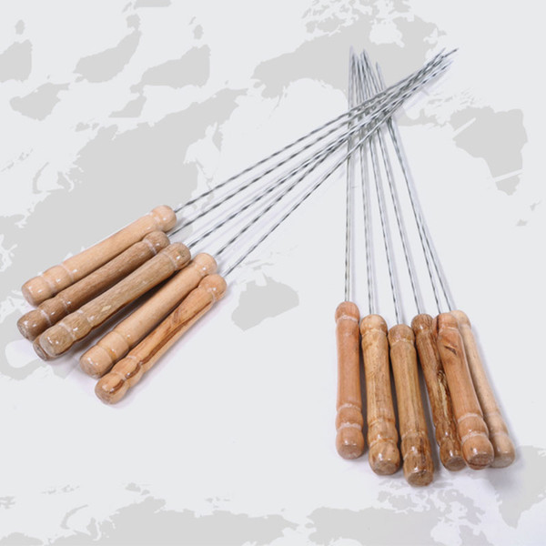 12PCS Food Camping Picnic vegetable Needle BBQ Barbecue Stainless Steel Grilling Kabob Kebab Flat Skewers Roasting Stick