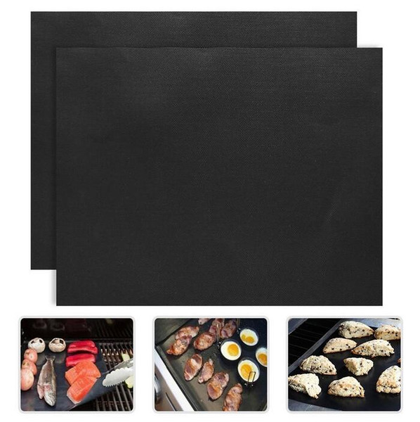 BBQ Grill Mat Reusable No Stick Baking Easy Clean Grilling Fried Sheet Portable Outdoor Picnic Cooking Barbecue Tool (33*40CM 0.2MM Black)