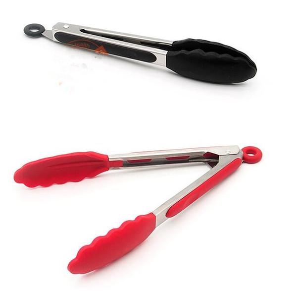 Non- Stick Stainless Steel Silicone Kitchen Tongs BBQ Clip Salad Bread Cooking Food Serving Tongs Kitchen Tools Black Red