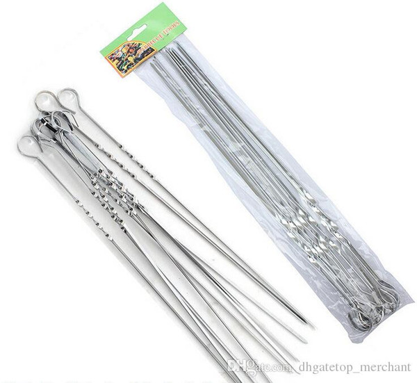 10pcs/pack 14.96in Stainless steel Flat BBQ Sticks Metal BBQ Barbeque Skewers Kebab BBQ Stickers Grill Barbecue Accessories