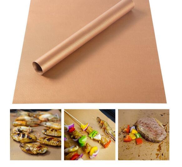 Barbecue Grilling Liner BBQ Copper Grill Mat Portable Non-stick Copper Chef Grill and Bake Mats Hiking Camping BBQ Pads Tool 33*40CM KKA1848