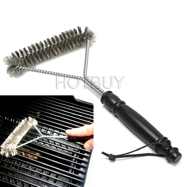 Best 12 inch Stainless Steel Wire Bristles Cleaning Barbecue Grill BBQ Brush With Handle Cooking Tool Supplies #4214