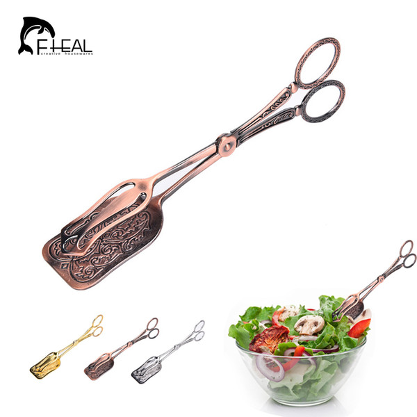 Wholesale- FHEAL Classical Vintage Bread Clip Tongs Metal Bread Tongs BBQ Clip Noodles Clip Grip For Cake Salad Baking Tools