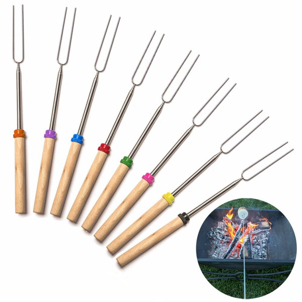 Barbecue Bonfire Camping Tools Bake Fork Forks Sticks Needle Spit TOO BBQ Roast Stainless Steel Fork Wooden Handle wn061