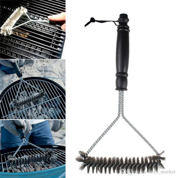 Barbecue BBQ Grill Brush Non-stick Barbecue Cleaning Brush Stainless Steel Wire Bristles Cleaning Brushes With Handle Durable Kitchen Tool