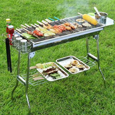 Hot Summer Outdoor Family Party Camping Stainless Steel Folding BBQ Grills Portable Large Thick Charcoal Picnic Racks