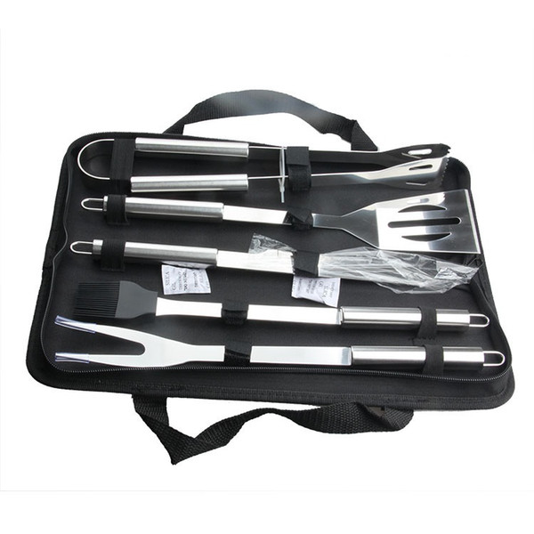 5Pcs BBQ Grill Tools Set Barbecue Accessories Utensils Kit Stainless Steel , fork, tongs, basting brush, knife