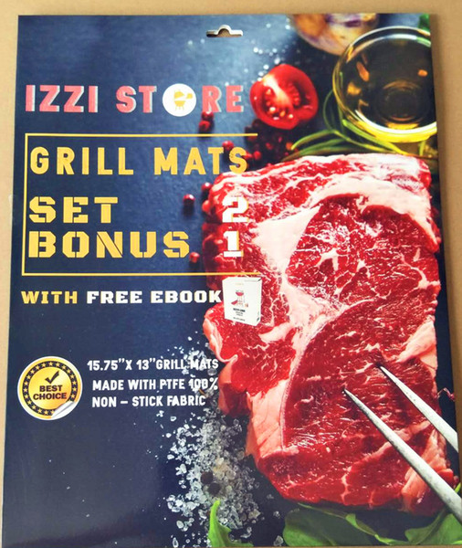 IZZI Grill Mat - Set of 3 Non Stick BBQ Grilling Mats - Heavy Duty, Reusable, and Easy to Clean