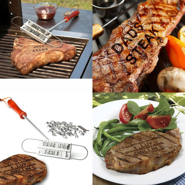 BBQ Barbeque Branding Iron Tools Set + Changeable Letters Meat Steak Burger DIY Barbecue With retail box