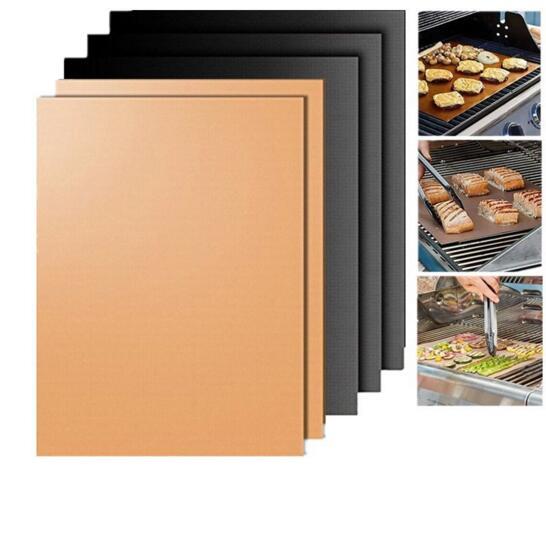 BBQ Grill Mat Useful No Stick Thick Durable Outdoor Barbecue Cooking Sheets 40x33cm Non Toxic Black Gold Bronze